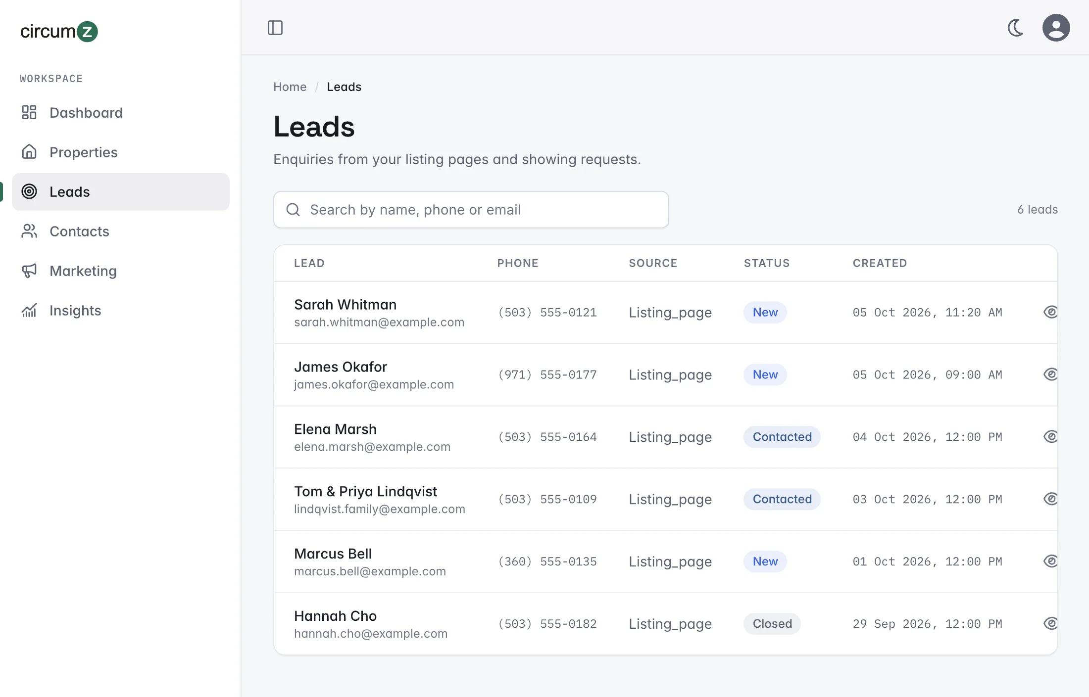 The Circumz Leads list